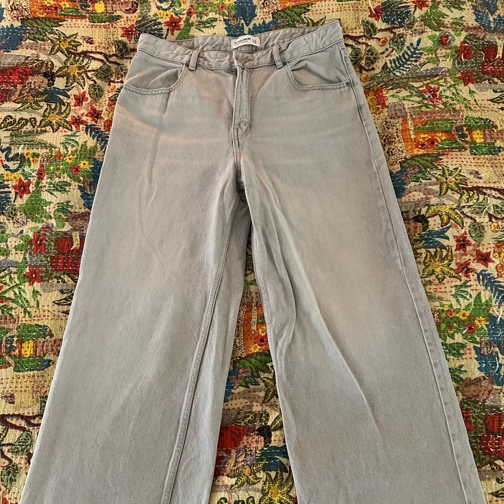 Gray Pull&Bear Wide-Leg Jeans